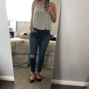 Olive green striped top